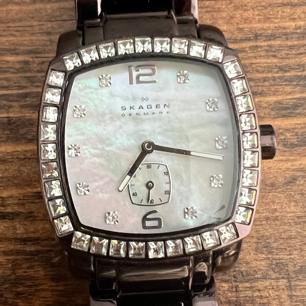 Skagen - N777SMX Swarovski Crystals White MOP Dial Brown Women's Watch